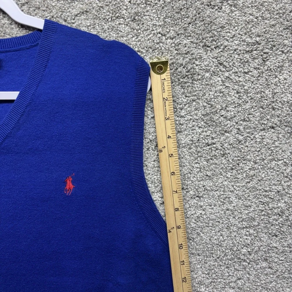 Vintage Polo Ralph Lauren Sweater Vest‎ Mens Large Blue 100% Pima Cotton Elastic
